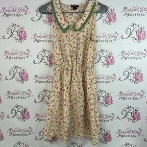 UK2LA dress collar flowers buttons Floral Dress with Pink and Green Accents